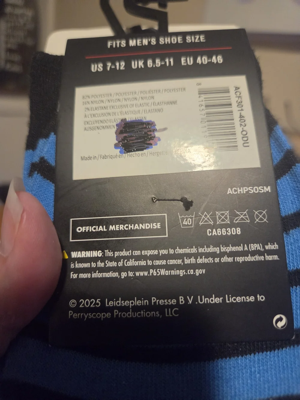 AC/DC Blue and Black Striped Crew Socks with Logo